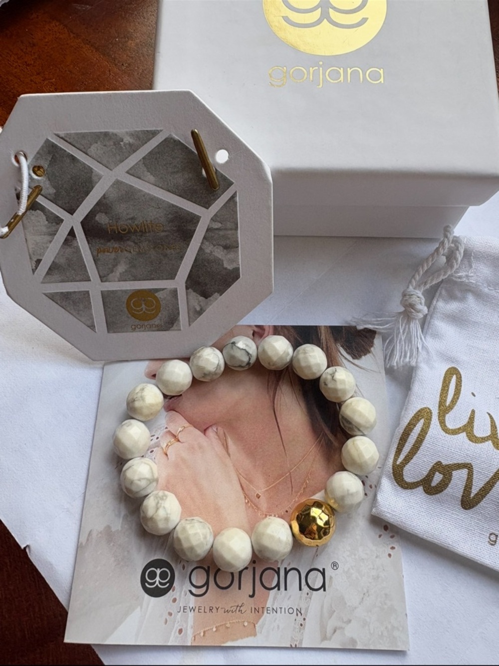 Gorjana White Howlite Bead Bracelet with Gold Accent
